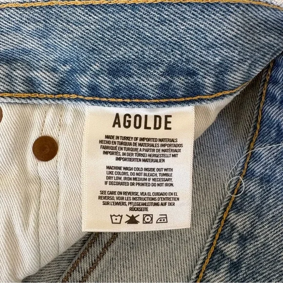 Agolde Light Blue Frayed Cut Off Jean Shorts - Picture 7 of 8